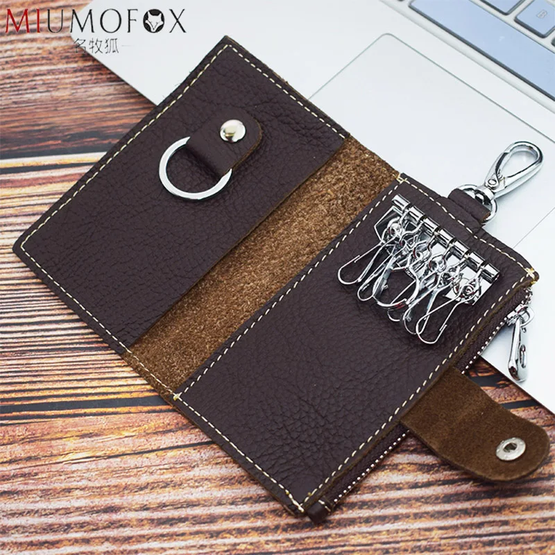 

Genuine Cow Leather Key Wallet Multi Function Key Case Key Covers Housekeeper Holders 6 KeyRings Keychain Coin Purse For Male
