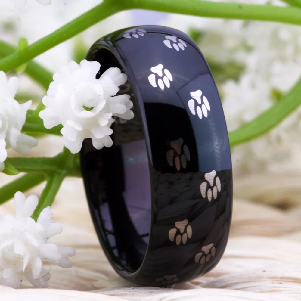New Fashion Jewelry Tungsten Ring for Women Men 8mm Black Color Classic Wedding Jewelry Dog Prints Design Animal Pet Paw Ring