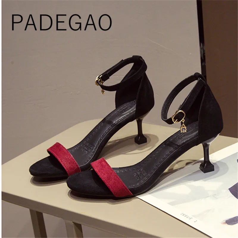 Г., Новое поступление, летние женские босоножки на высоком каблуке пикантная роскошная дизайнерская обувь черного цвета с открытым носком - Цвет: Красный