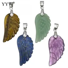 YYW европейский кулон из натурального камня в форме крыла, серебряный цвет, морской опал, агата, камень аметист, подвеска, ожерелье для женщин и мужчин