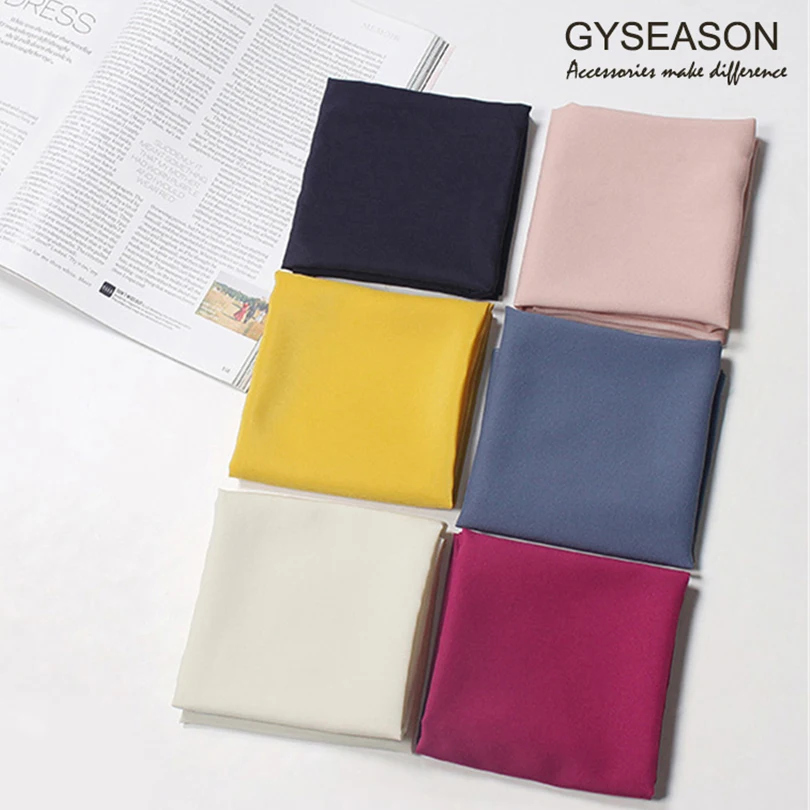 Square Scarf For Women Bandana Neckerchief Solid Color Polyester Silky Satin Touch Headband Female Handkerchief Hair Neck Scarf