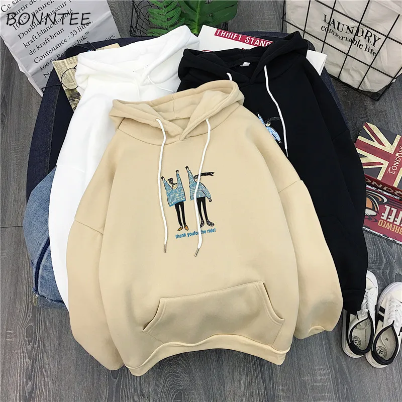 

Hoodies Women Winter Thicken Ulzzang Kawaii Long Sleeve Womens Pullover Cartoon Printed Hooded Students Ladies Sweatshirts