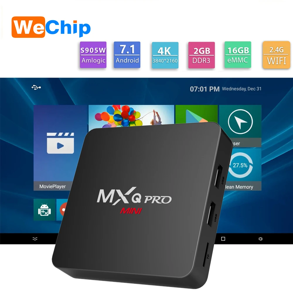 

WeChip MXQ Pro MINI Smart Android 7.1 TV Box 2GB 16BG 2.4G Wifi Amlogic S905W Quad Core 4k HD Set top box 100M RJ-45 LAN Player
