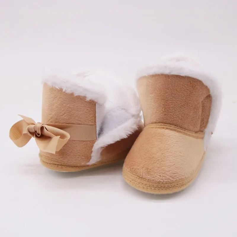 Теплые флисовые зимние сапоги с бантом для маленьких девочек и мальчиков; нескользящие ботиночки для детей 0-18 месяцев
