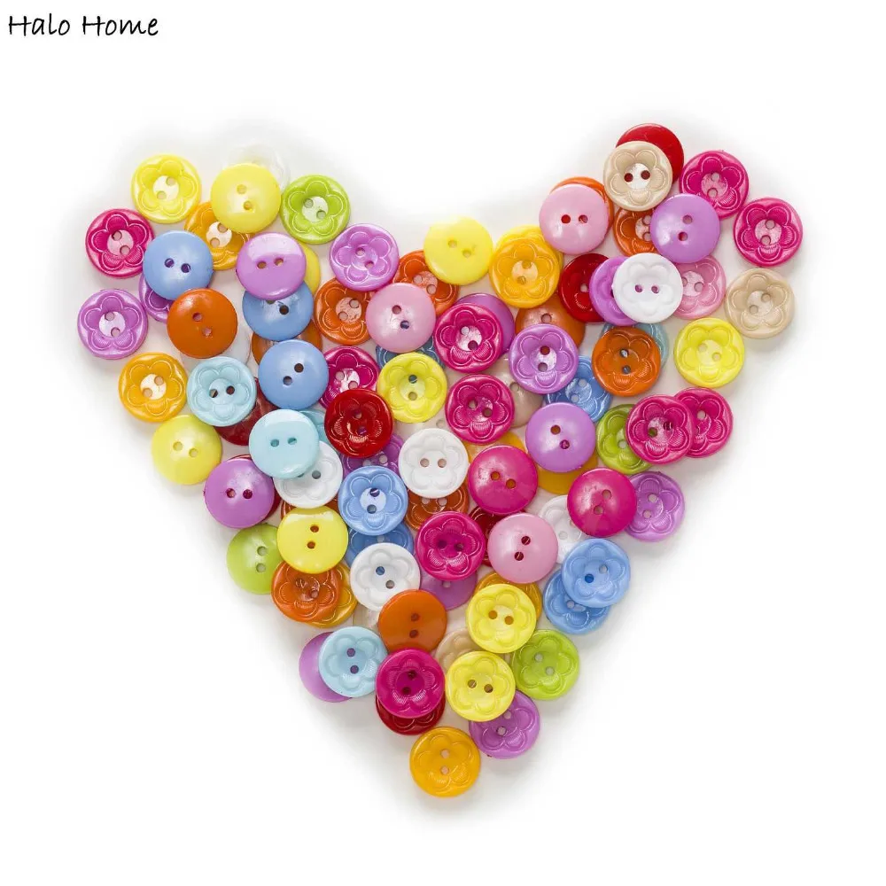 

100 Pcs Mixed Printing Flower Round 2 Holes Acrylic Sewing Buttons Flatblck Scrapbooking Clothing DIY Making 15mm