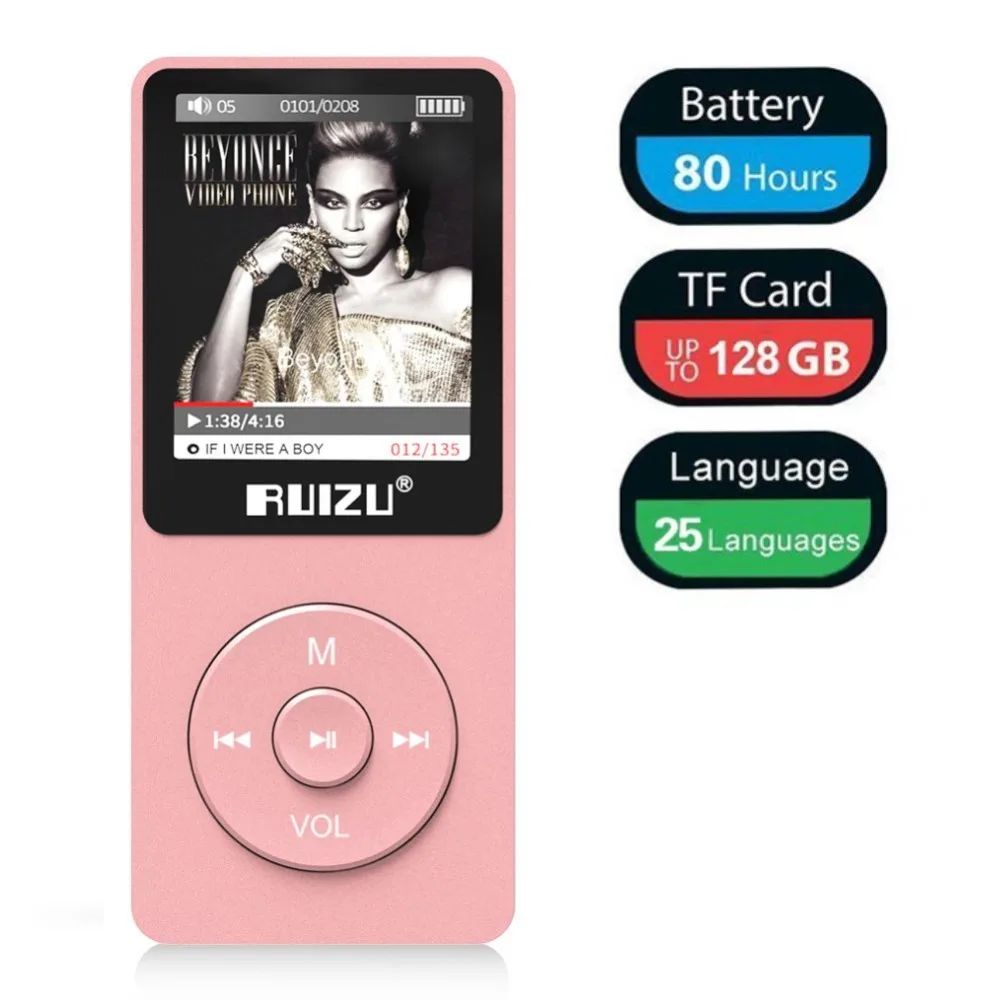 MP3 плеер RUIZU X02 ультра тонкий музыкальный плеер с fm-радио, диктофон, воспроизведение видео, чтение текста, 80 часов воспроизведения