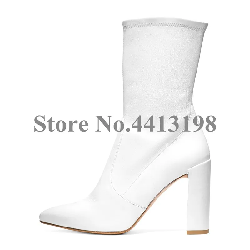Mi SlipSur As Talons Chaussures Sabot Picture Femme mollet Femmes Blanc Haute Dames Nouveau Bout Talon Robe as Bottes Super Picture Noir Courtes Pointu T31KuclFJ