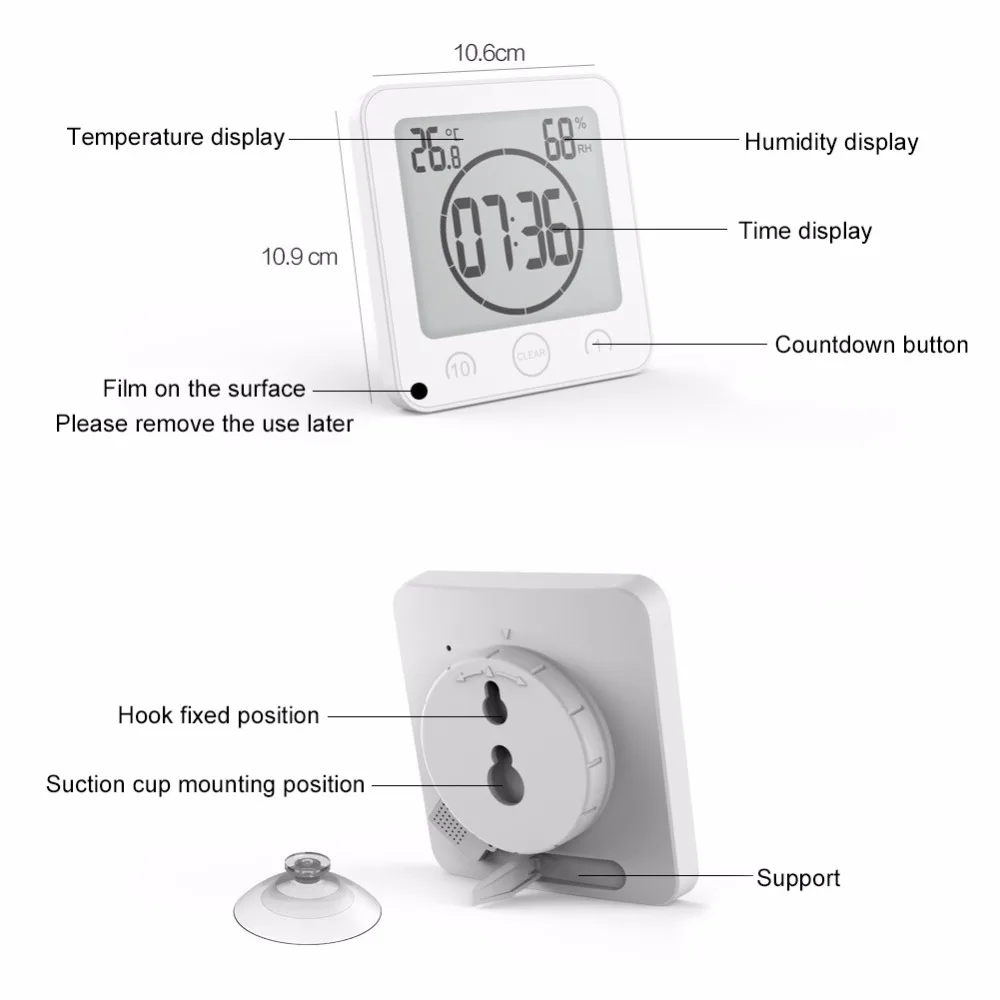 ЖК-дисплей цифровой настенные часы цифровой часы для ванной всасывания Будильник с таймером таймер водонепроницаемый термометр гигротермограф