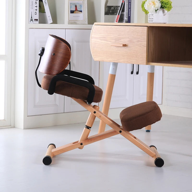 Регулируемое по высоте эргономичное кресло на коленях со спинкой и ручкой Деревянная офисная мебель на коленях рабочее кресло коленный стул