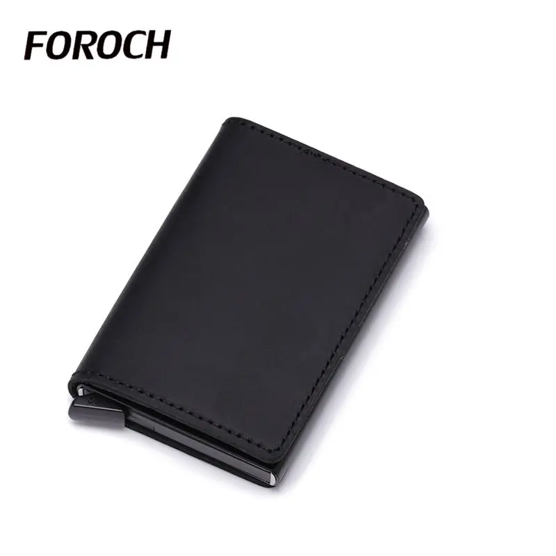 FOROCH Натуральная кожа id держатель для карт для мужчин RFID Блокировка защита бизнес-держатель для карт чехол держатель для банковской карты 643 - Цвет: black