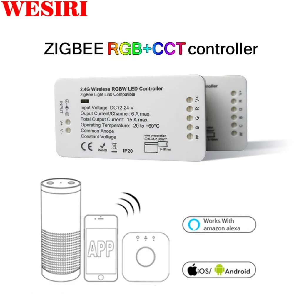 

ZIGBEE ZLL LED Controller RGB+CCT RGBW WWCW LED Strip APP Controller DC12/24V Linear Light Dimmer