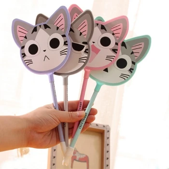 

Creative Kawaii Cheese Cat Fan Shaped Cartoon Gel Pen balck Ink Writing Signing fan shape gel Pens School Office Supplie Escolar