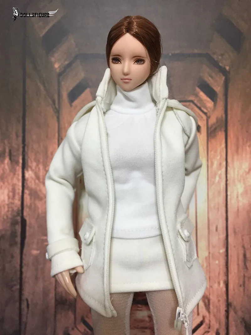 1//6 White Coat Suit Warm Skirt Shirt Stockings Clothing Set F 12/" Female Figure