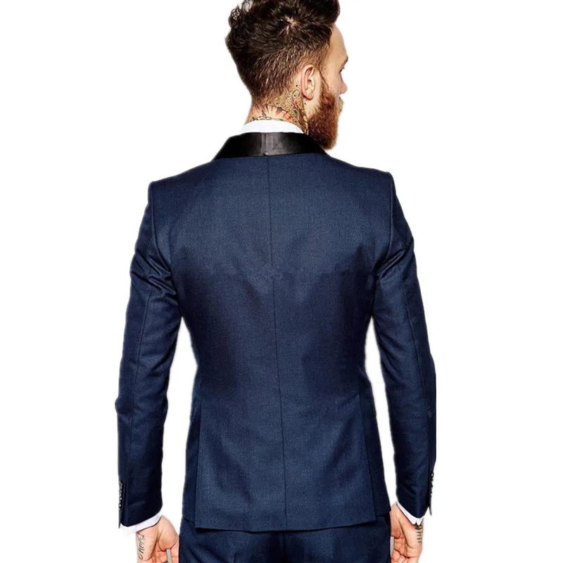 New Fashion Groom Men's Suit Blue Business Tuxedos Top Quality Wedding Suit Custom top + pants + vest