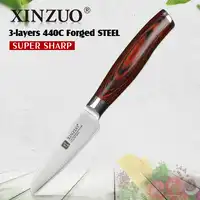 XINZUO 3.5 ''果物ナイフ 3 層 440C クラッド鋼包丁ステンレスユーティリティユニバーサルナイフカトラリー Pakkawood ハンドル