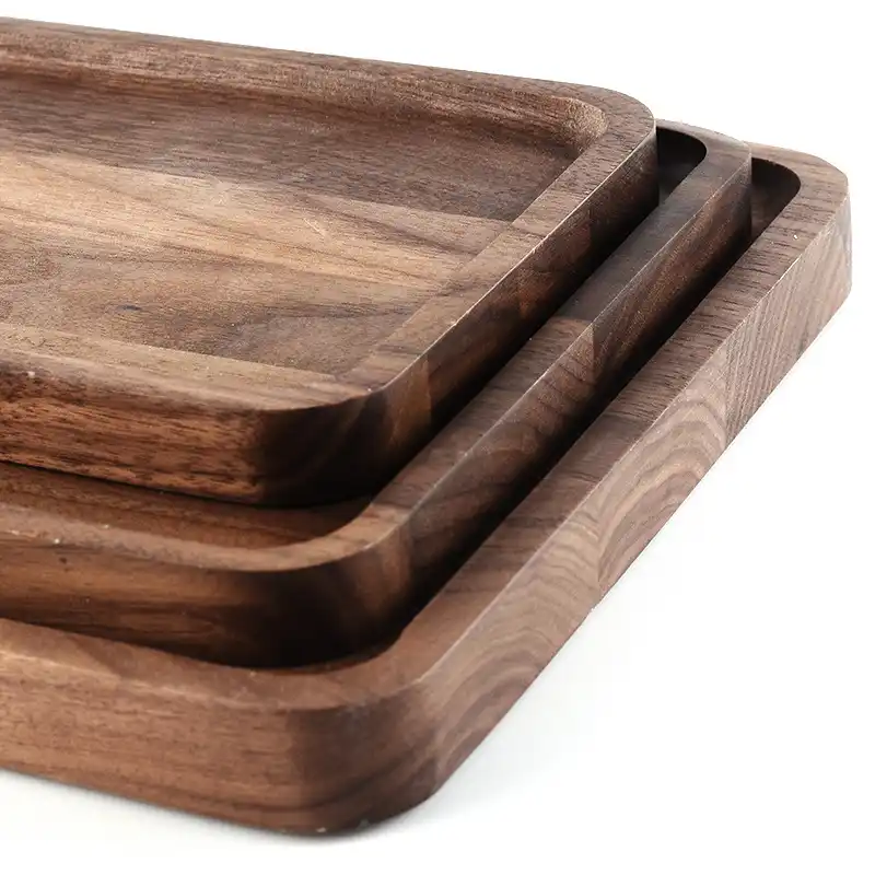 Wood Serving Tray Decorative Platter Brown Walnut Food Tray For