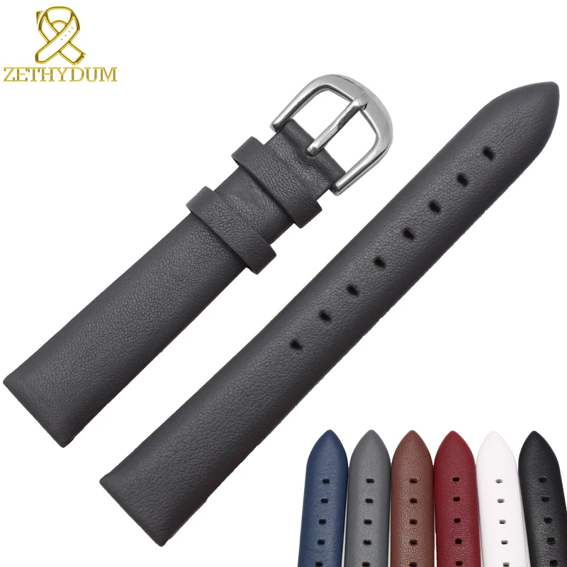 

Genuine leather watchband women 12 14 16 18 20mm cowhide watch strap black red gray blue bracelet leather strap 18mm pin clasp
