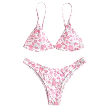 Женский розовый леопардовый комплект, комфортное нижнее белье, пуш-ап, уплотненный бюстгальтер, пляжный комплект, очаровательное женское сексуальное бикини