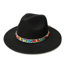 LUCKYLIANJI Ретро детские Винтаж шерсть широкими полями Кепки Fedora панама джаз шляпа-котелок бусина диапазона(54 см/отрегулировать