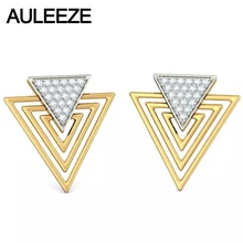 Уникальный Треугольники Дизайн Природный настоящий бриллиант Обручение Серьги 14 К твердого желтого золота с бриллиантами свадебные Серьги-гвоздики Ювелирные украшения