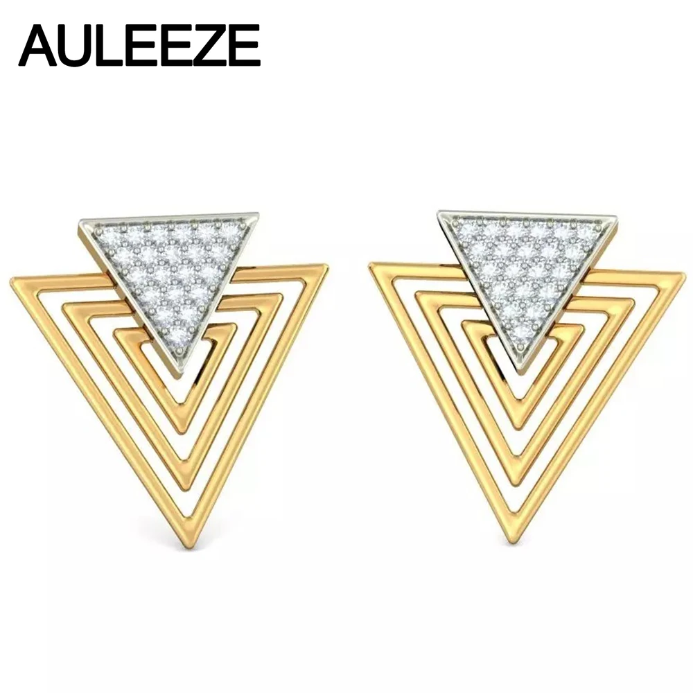Unique Triangle Design Natural Real Diamond Engagement Earrings 14K Solid Yellow Gold Diamond Wedding Stud Earrings Fine Jewelry gold small triangle stud earrings