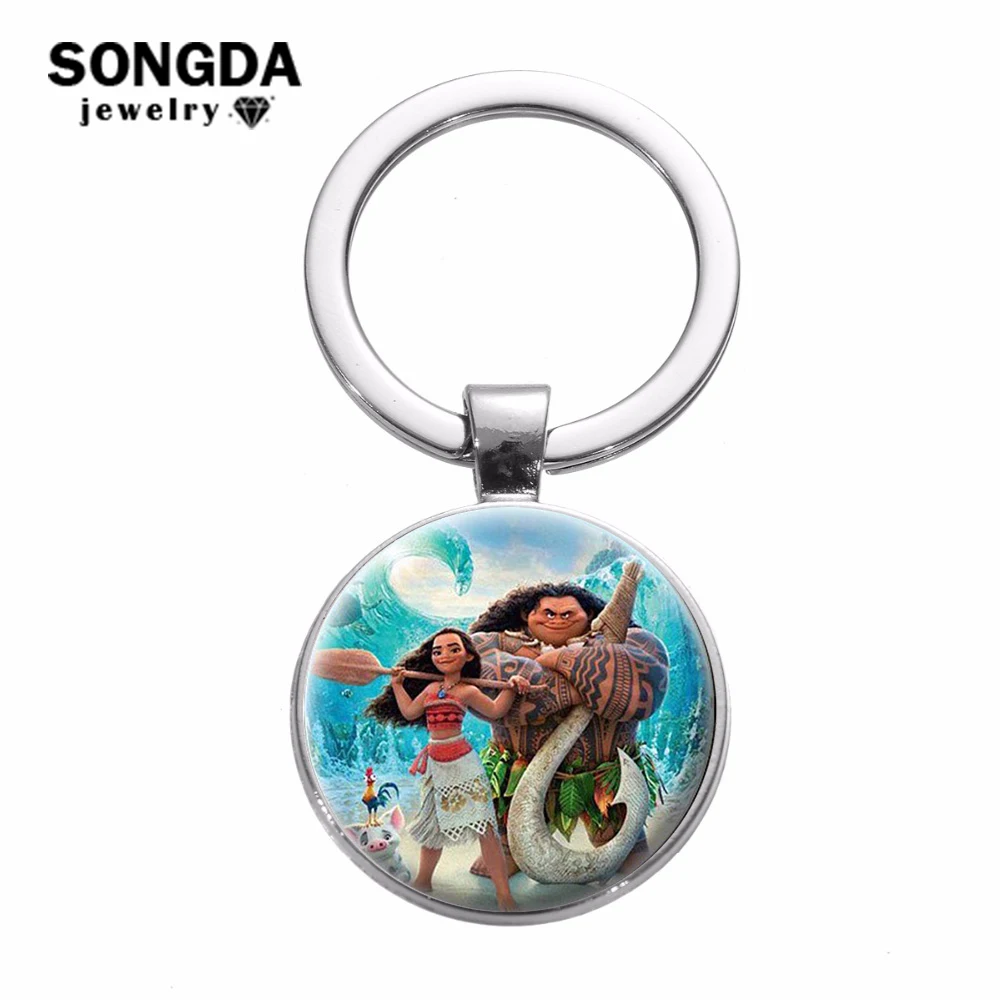 

SONGDA Movie Princess Moana Keychain Moana Maui Pet Pig Pua Heihei Cartoon Figures Glass Dome Toys Charm Key Chain Ring for Kids