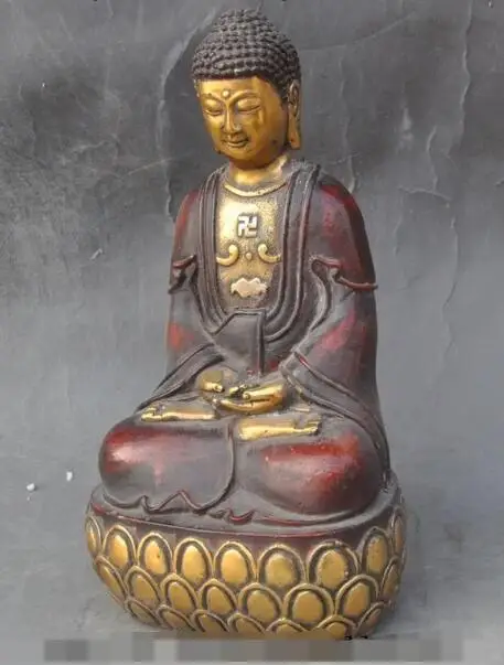 

S6601 old Tibet Buddhism pure bronze gilt sakyamuni Shakyamuni Amitabha Buddha statue D0318