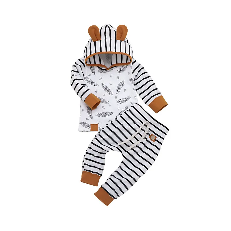 Toddler Infant Baby Girls Clothes Autumn Tracksuit Striped Printed Hooded Sweater+Leggings Pants Outfit Set 0-24M