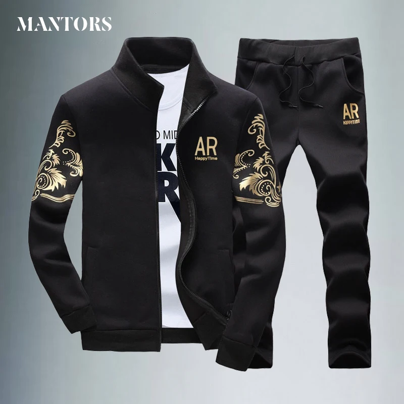 

Mens Sportswear Sets Casual Mandarin Collar Jacket Sweatshirt+Sweatpants Two Pieces Sets Brand Clothing Zipper Outwear Tracksuit