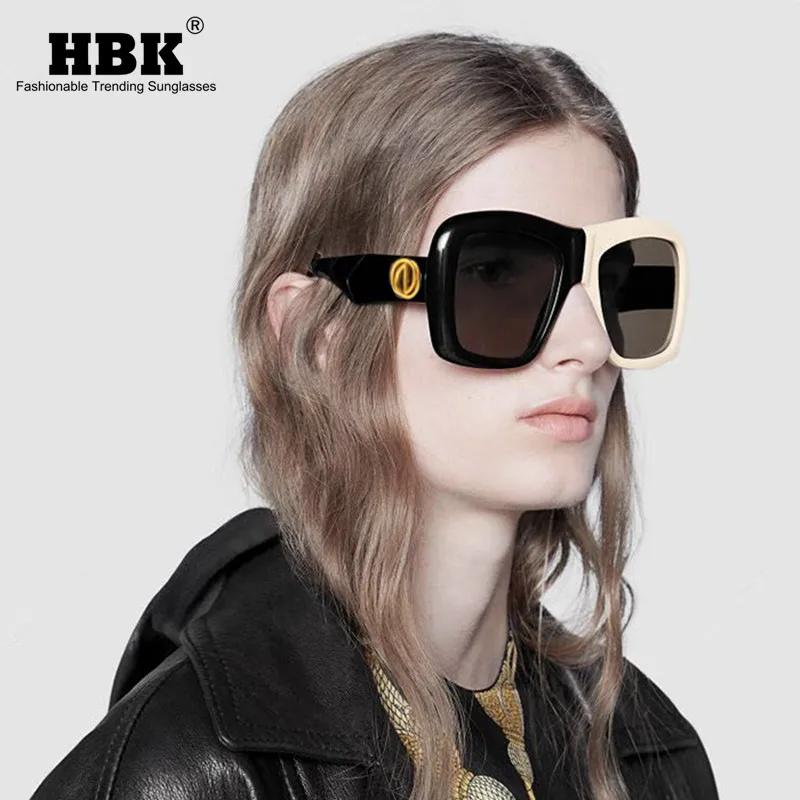 

HBK 2019 Women Oversized Square Sunglasses New Retro Fashion Brand Style Big Frame Sun Glasses Double Color Eyewear Men UV400