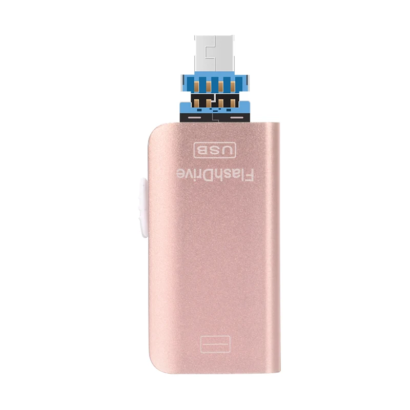 64 ГБ 32 ГБ металлический поворотный телефон OTG 3 в 1 флеш-накопитель USB карта памяти для Android IOS для IPhone PC - Цвет: rose gold