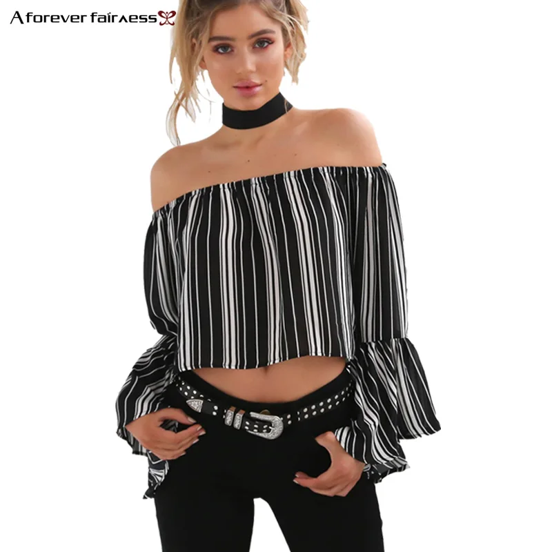 CbuCyi Women Sexy Summer Blouses Off Shoulder Slash Neck
