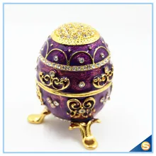 Hand Painted Rich Purple Vintage Style Faberge Egg with Gold Finish Rhinestones Enamel Jewelry Trinket Box
