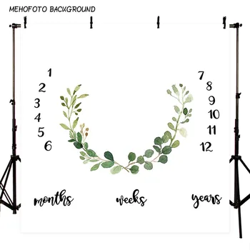 

Photography Backdrops 5x7ft Photography Background Newborn for Photo Studio Green Flower Wreath Calendar Baby Studio Backgrounds