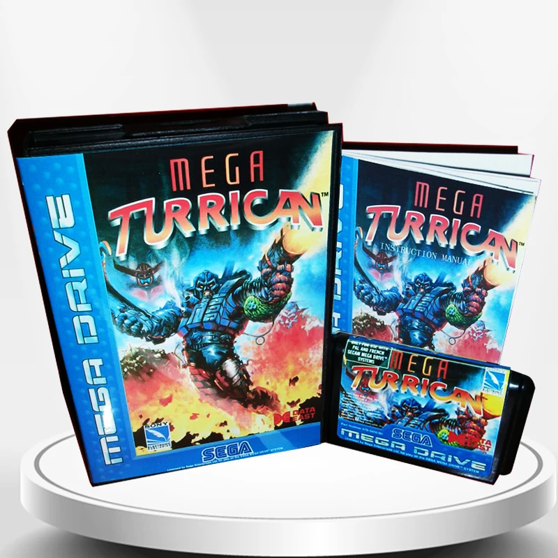 

Mega Turrican EU Cover with Box and Manual for MD MegaDrive Genesis Video Game Console 16 bit MD card