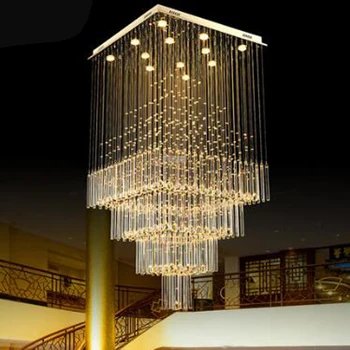 

Square Crystal Chandelier Ideas Hall Villa Duplex Stair Lamp Long Living Room Chandelier Restaurant Lamp Modern Atmosphere