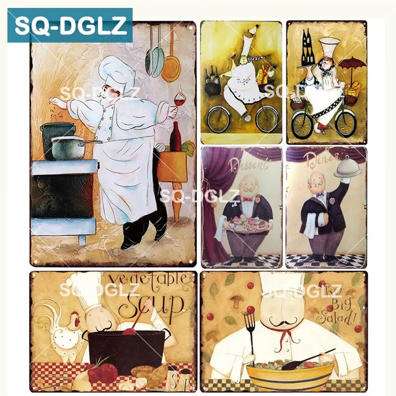 

[SQ-DGLZ]Restaurant Chef Decor Painting Metal Sign Bar Wall Decor Vintage Metal Crafts Home Decor Painting Plaques Art Poster