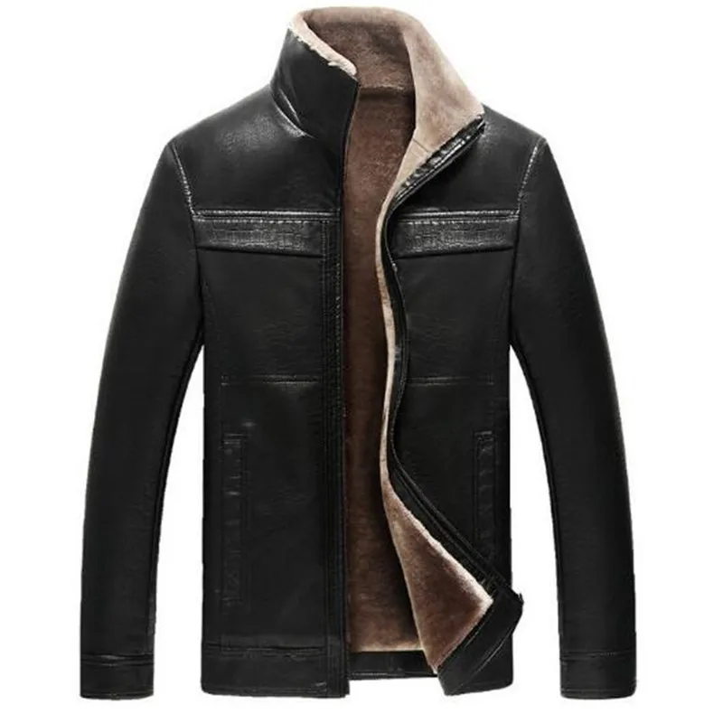Мужские кожаные куртки LUO XIU 4XL зимние Утепленные Флисовые Куртки из