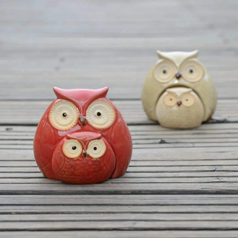 2pcs Vintage Decorative Owl Figurine Ceramic Owl Owlet Home Mantel Statue Home Decorin