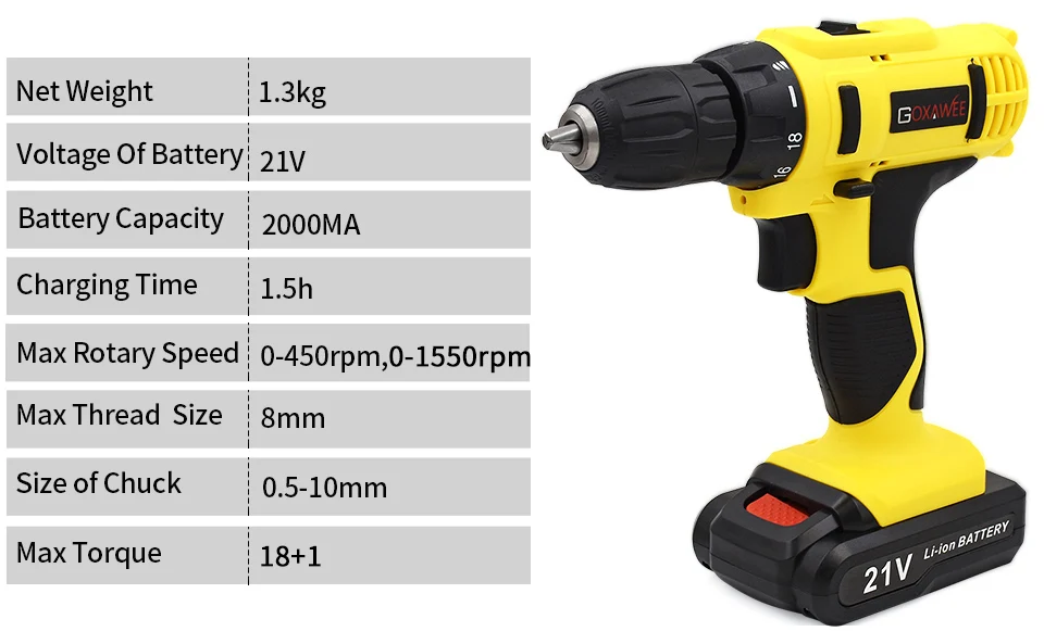 GOXAWEE шуруповерт дрель электрическая мини-дрель литий-ионная Батарея работает Перезаряжаемые Мощность инструменты 2-Скорость