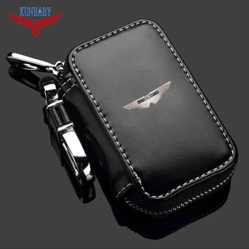 

KUNBABY High Quality Genuine Leather Car Brand Key Holder Cars Key Wallets Car Key Keychain Ring Case Bag Cover For Aston Martin