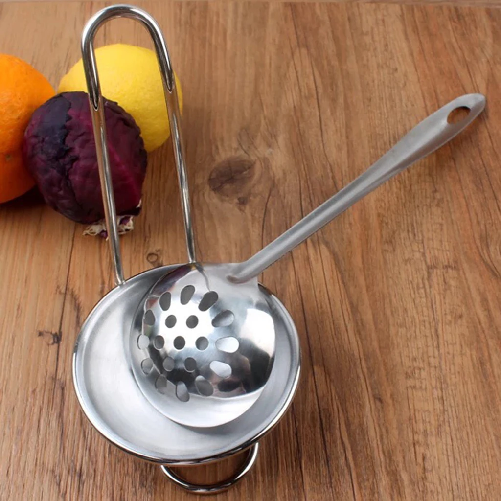 Spoon Rest, Stainless Steel Ladle Spoon Holder with Removable Bowl, Cooking Utensils Metal Stand Tray for Kitchen Counter