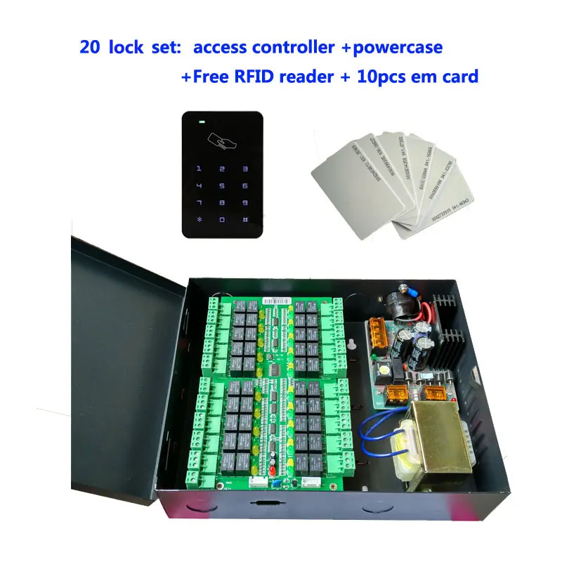 Полный комплект шкафчика 20 контроллер + Корпус питания rfid считыватель 10 шт. em