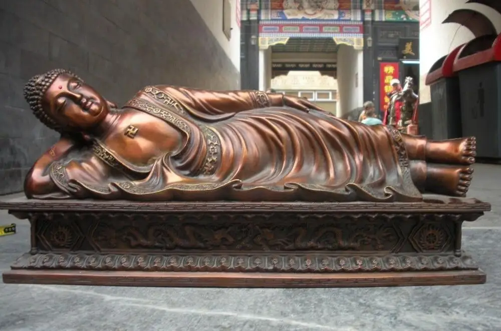 

Tibet Buddhism Copper Red Bronze Rest Dragon Sakyamuni Ru Lai Buddha Statue