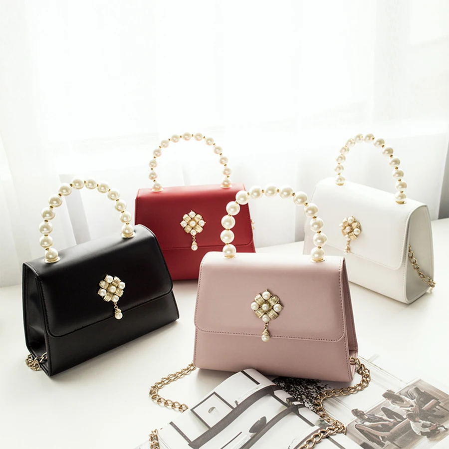 

Elegant Chains Pearls Bags for Women 2019 Beading Pearls Handbags Women Ladies Girls Brands PU Leather Flap Bolsa Feminina Chic