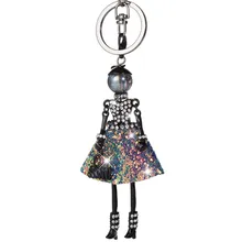 

1ps Fashion Doll Pendant Rhinestone Lovely Dress Cute Women Doll keychain Pendant Girls Car key chain Crystal Statement Jewelry