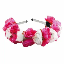 Hot Sale Women Rose Flower Crown Festival Hairbands Wedding Double Row Floral Hairband