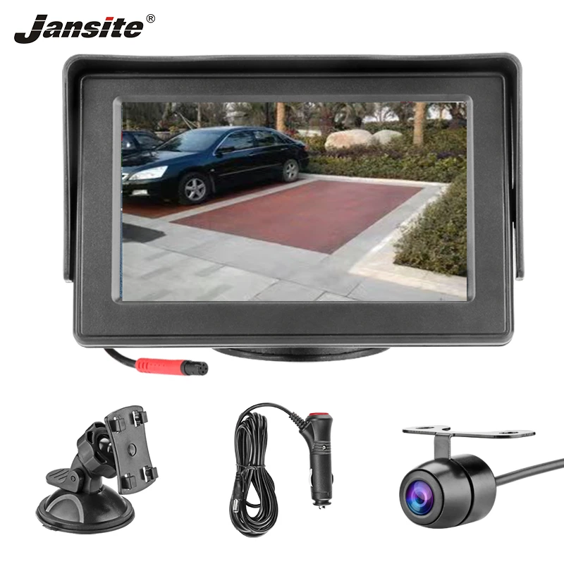 

Jansite 4.3" Car monitor HD display Sucker Bracket easily install Cigarette lighter Reverse camera parking system Night vision
