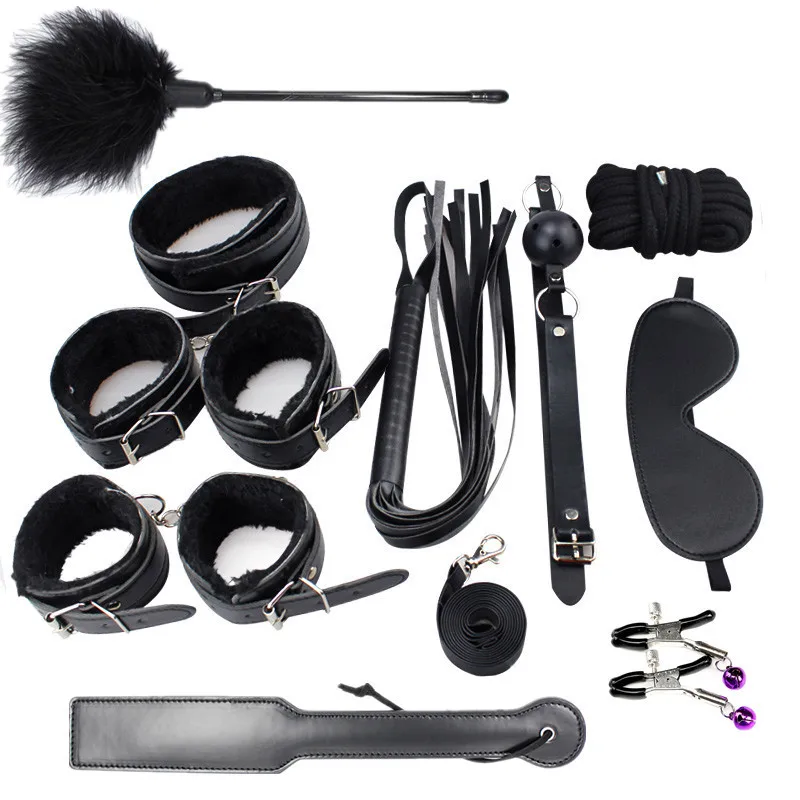 10pcs Set Adult Games Vibrator font b Dildos b font Anal plug Bondage Restraint Handcuffs Nipple