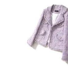 Новинка WT0018 весна и осень Стиль маленький ароматный ветер Темперамент Модный воротник кисточкой твид короткое пальто